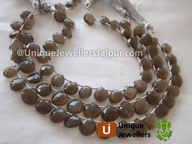 Grey Moonstone Briollete Heart Beads